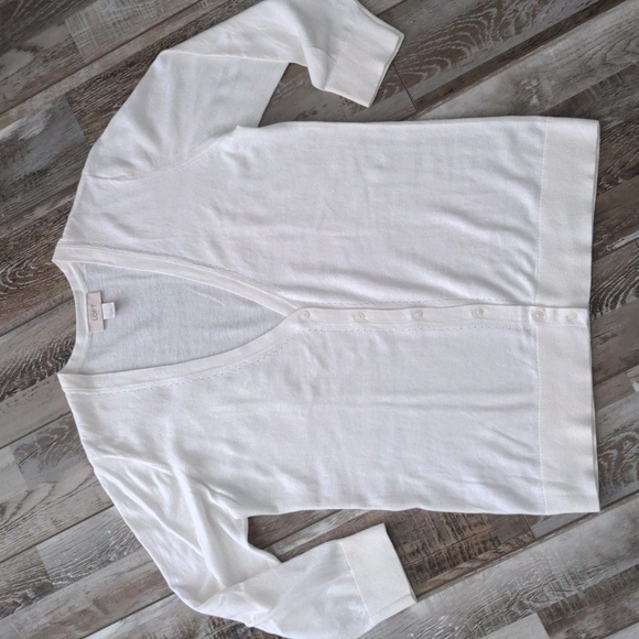 LOFT V Neck Lightweight Knit Cardigan Sweater Cream size Medium - Picture 4 of 11